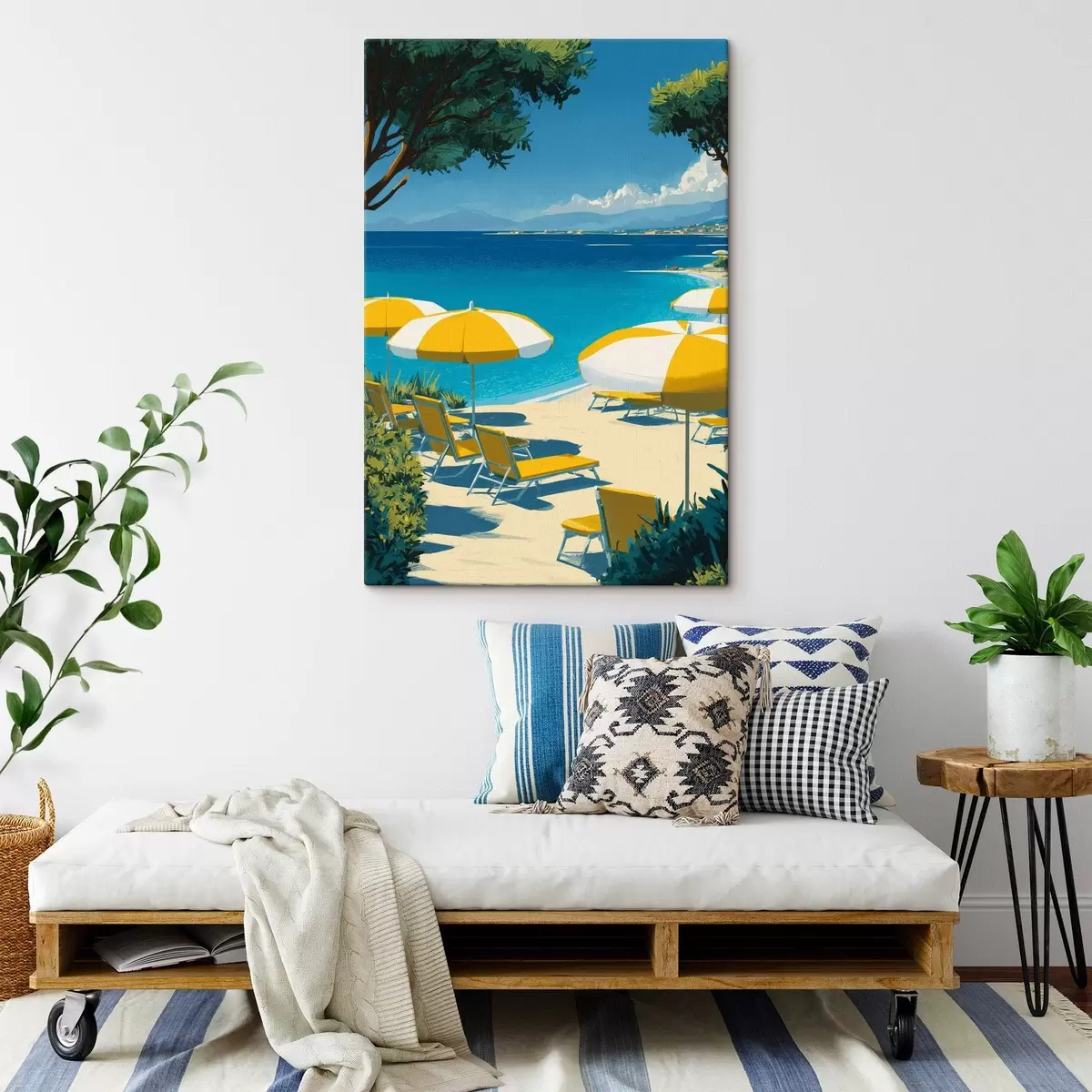 Tablouri Plajă de vară cu umbrele și copaci s44974