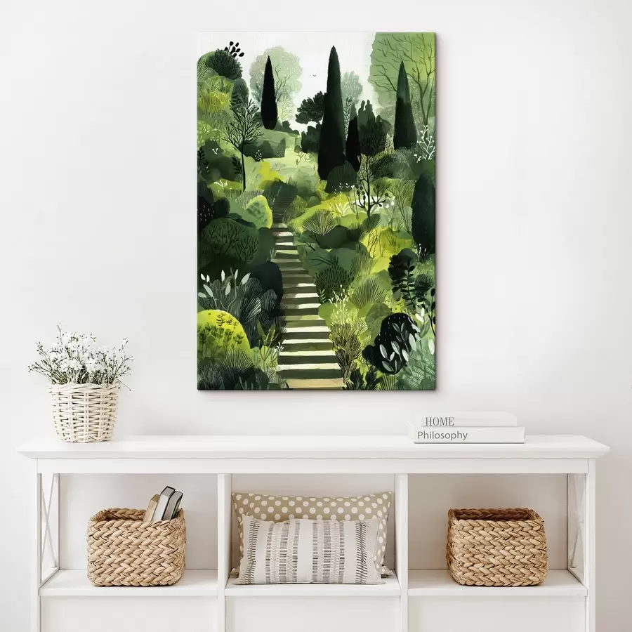 Tablouri Dealuri verzi cu copaci și arbuști, scări de beton, culori luxuriante s44980