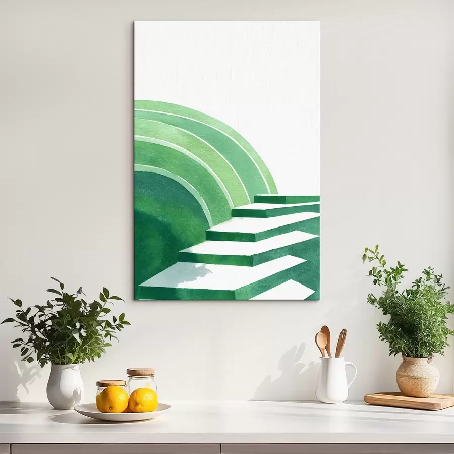 Tablouri Abstracție geometrică în culori verzi, stil acuarelă s44981