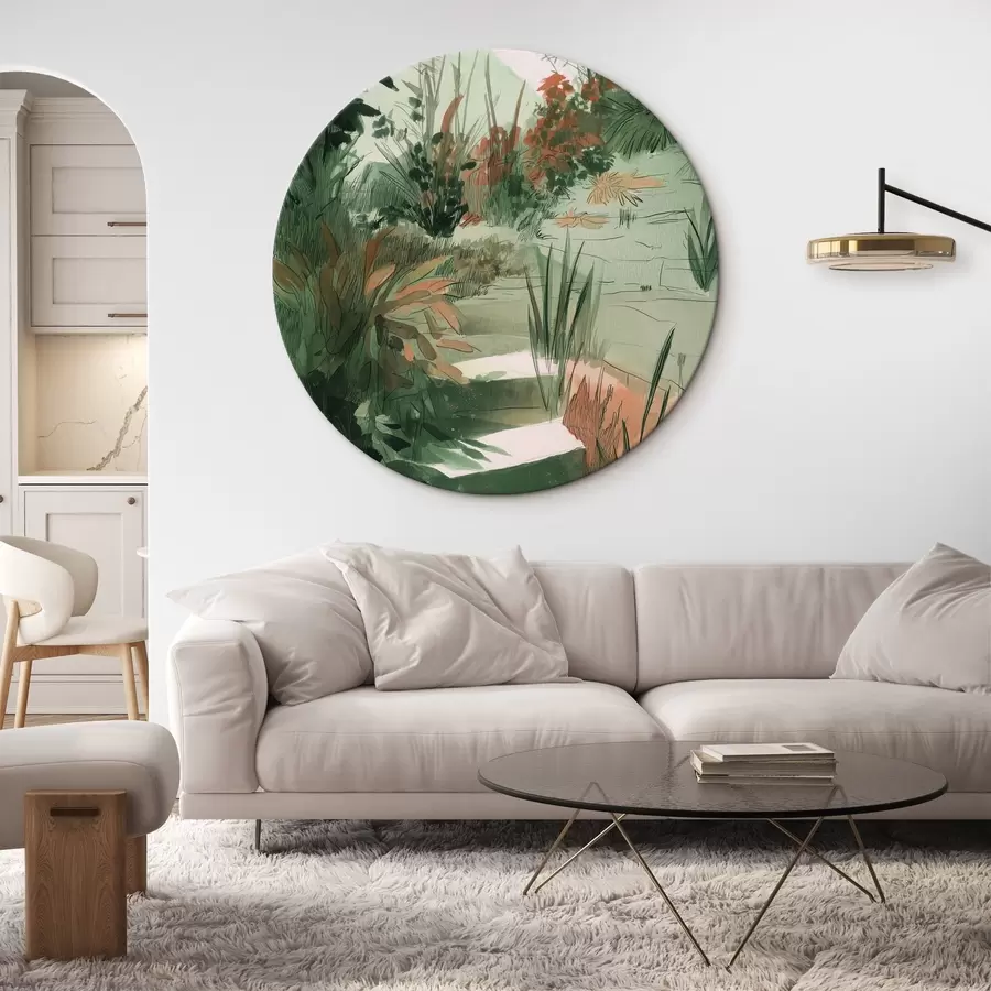 Tablouri Grădină orientală cu tufișuri și copaci, culori verzi r44982