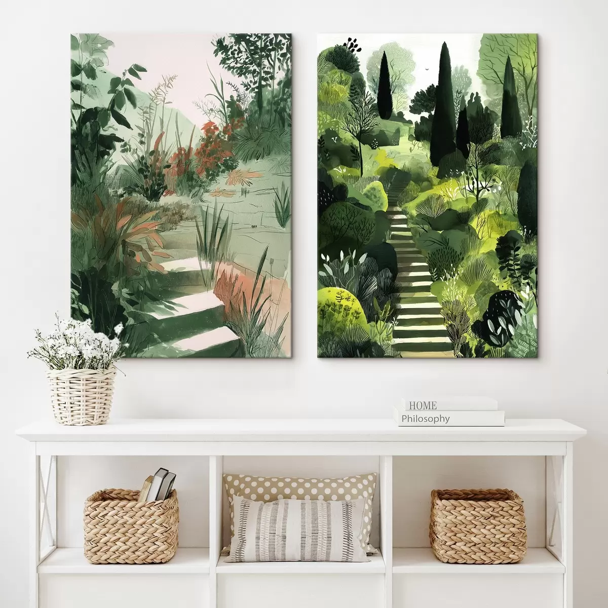 Tablouri Grădină orientală verde cu tufișuri și copaci m00478