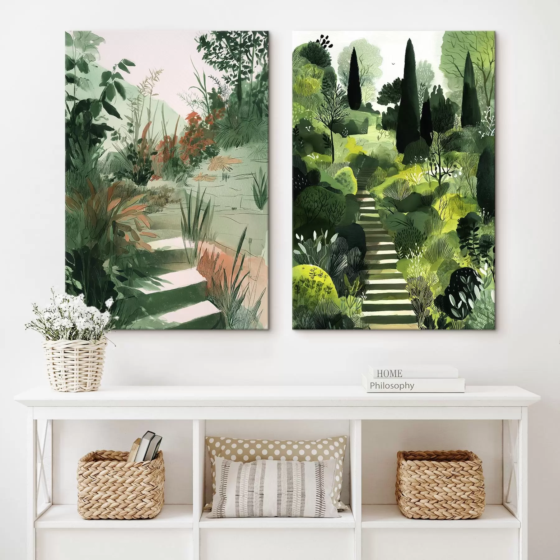 Tablouri Grădină orientală verde cu tufișuri și copaci m00478