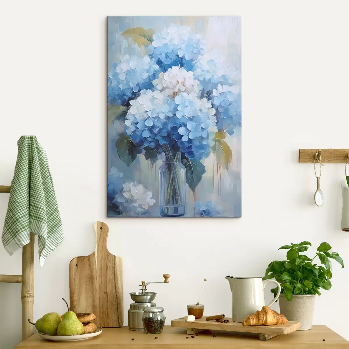 Tablouri Buchet de hortensii albastre într-un vas de sticlă s44998