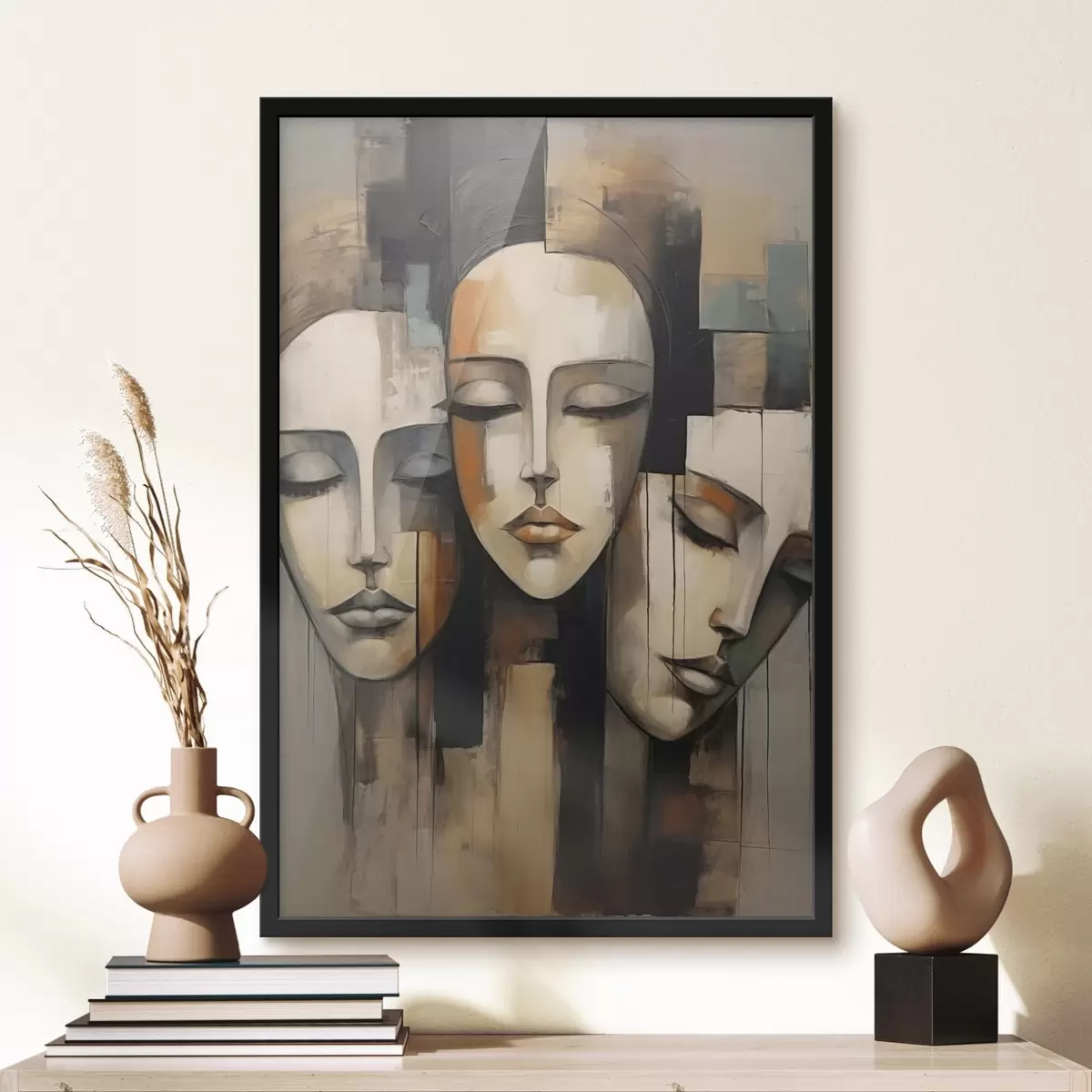 Poster Trei fețe feminine cu ochii închiși în stil cubist f45008