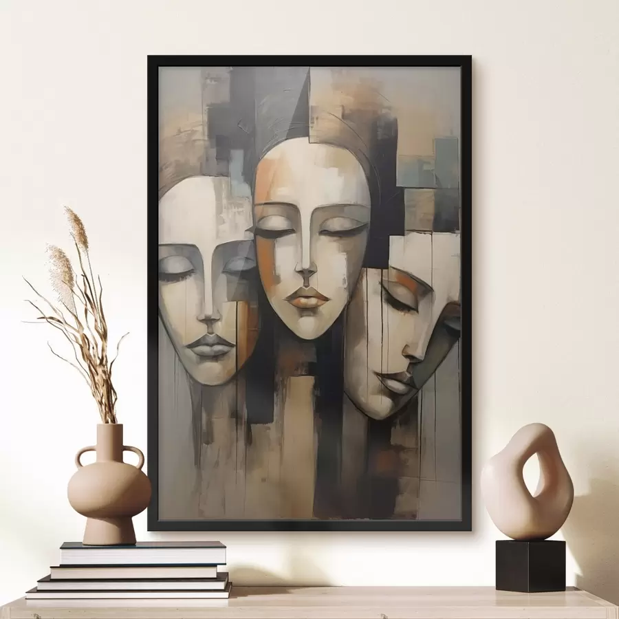 fototapet Trei fețe feminine cu ochii închiși în stil cubist f45008