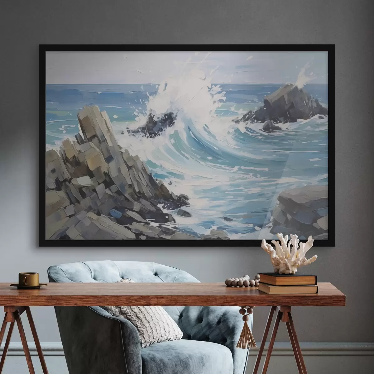 Poster Val pe un țărm stâncos f45021