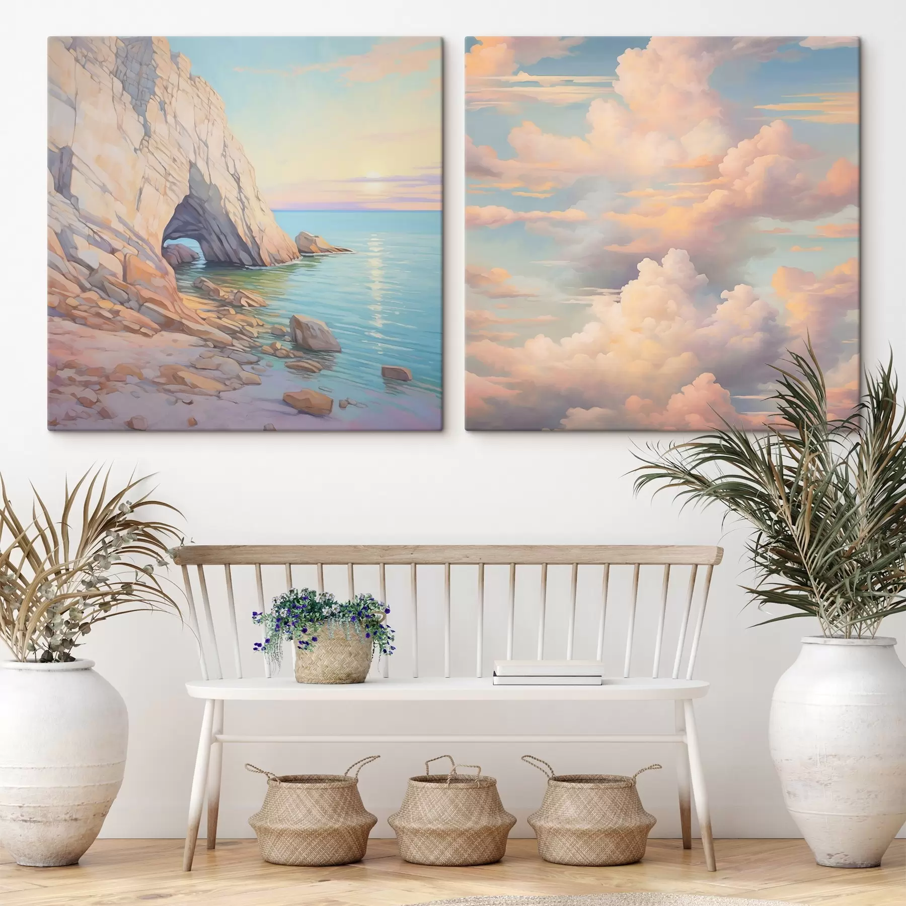 Tablouri Val pe un țărm stâncos și cer cu nori m00487