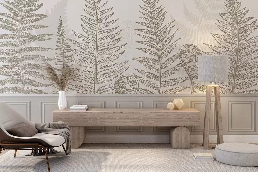 fototapet frunze, plante, ferigă, lumină, botanic, grafic w04239v2