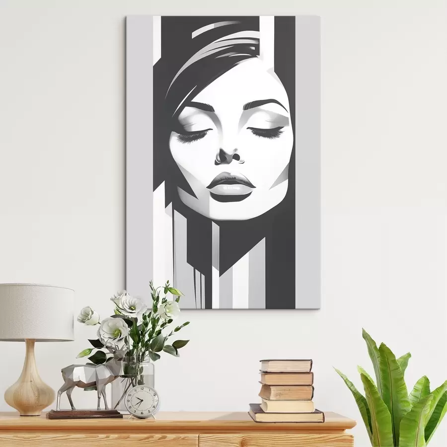 Tablouri Față albă și neagră cu ochii închiși s45075
