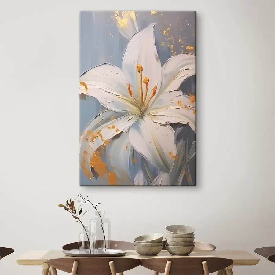 Tablouri Crin alb cu accente galbene pe fundal albastru s45078