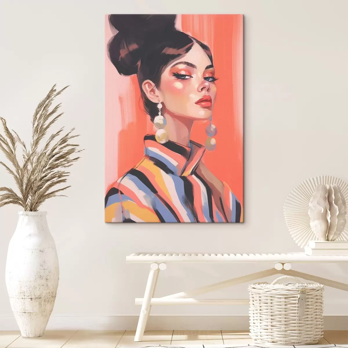 Tablouri Portret de femeie în cămașă cu dungi s45079