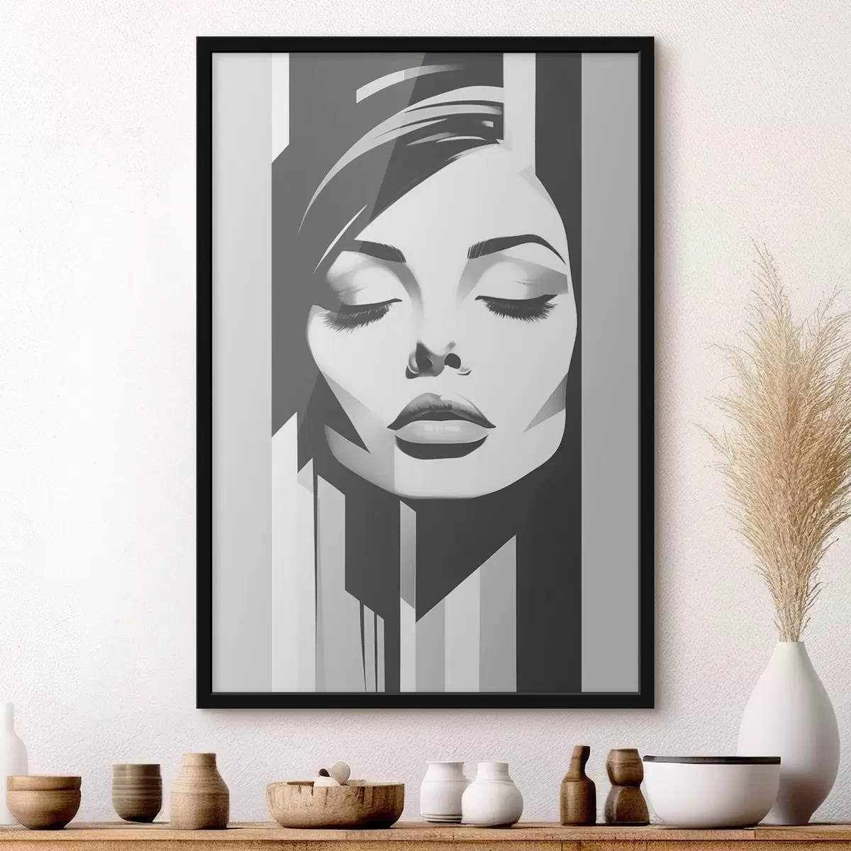 Poster Față albă și neagră cu ochii închiși f45075