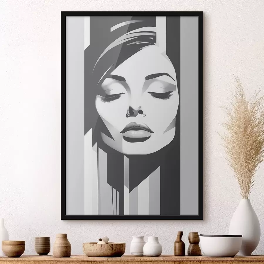 fototapet Față albă și neagră cu ochii închiși f45075