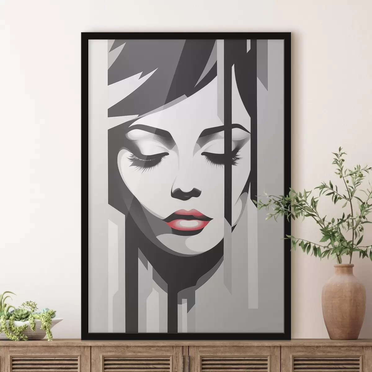 Poster Față albă și neagră cu ochii închiși f45076