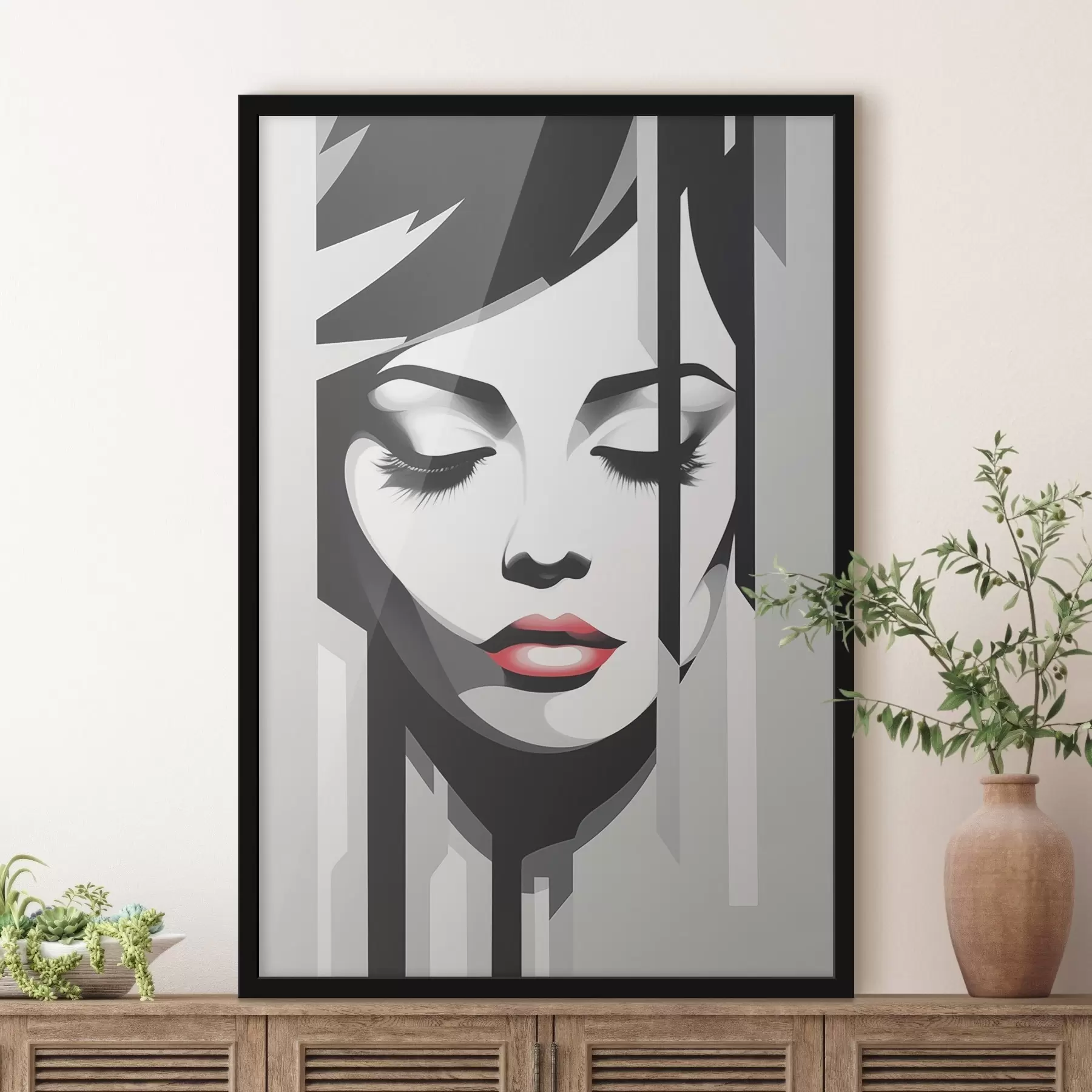 fototapet Față albă și neagră cu ochii închiși f45076