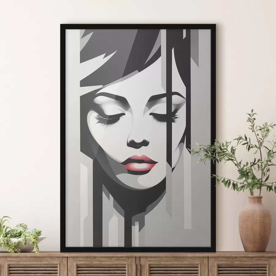 fototapet Față albă și neagră cu ochii închiși f45076