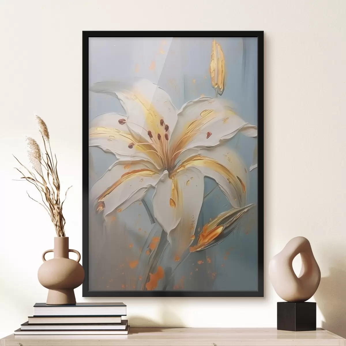 Poster Crin alb cu tușe galbene pe fundal albastru f45077