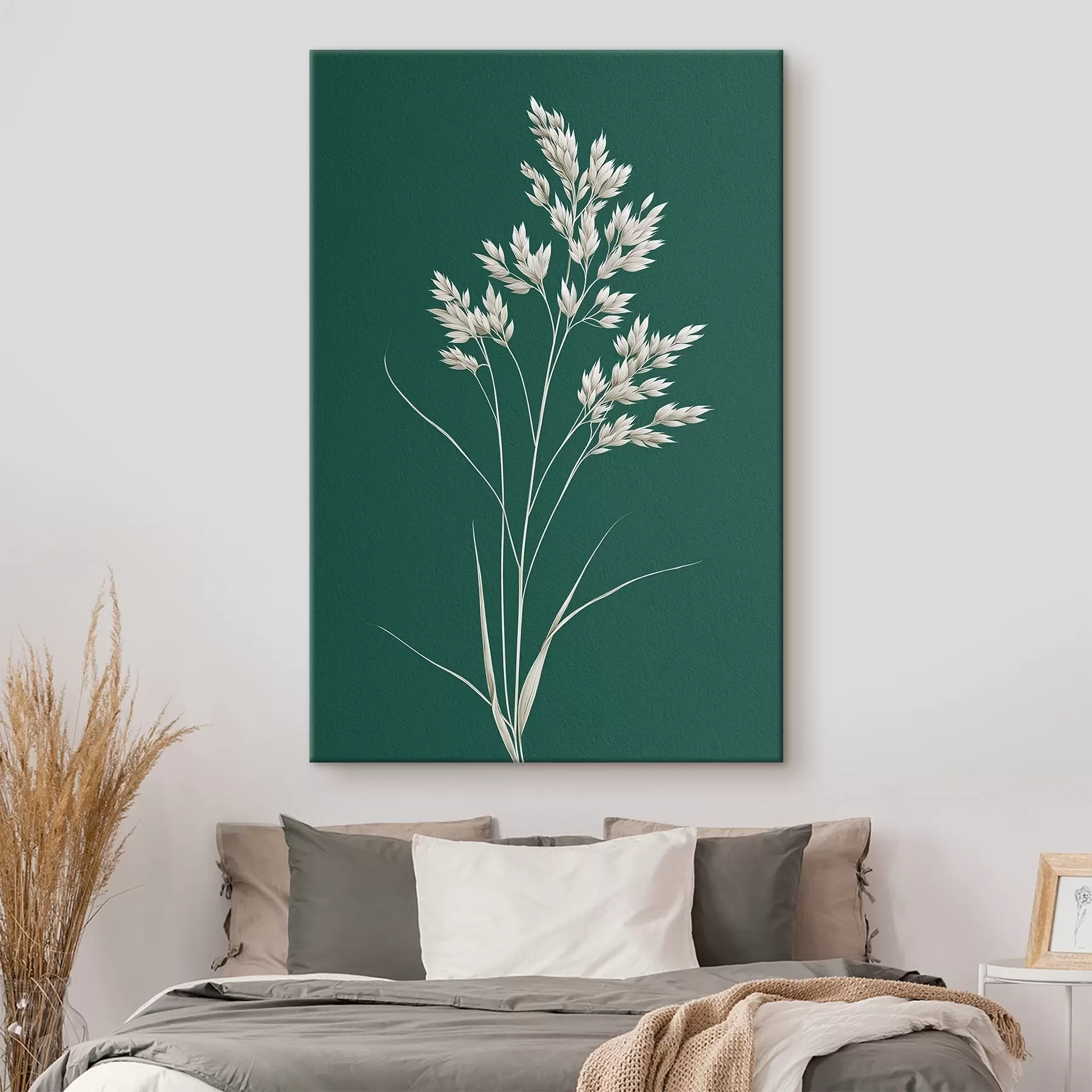 Tablouri botanic, minimal, iarbă, tulpină, fundal verde, natural, plantă, plat s45091