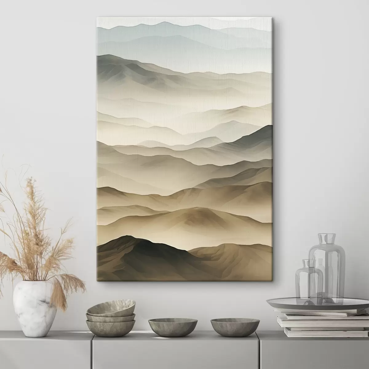 Tablouri dealuri, ceață, tonuri neutre, linii curgătoare, pământ, margini moi, natură, adâncime s45096