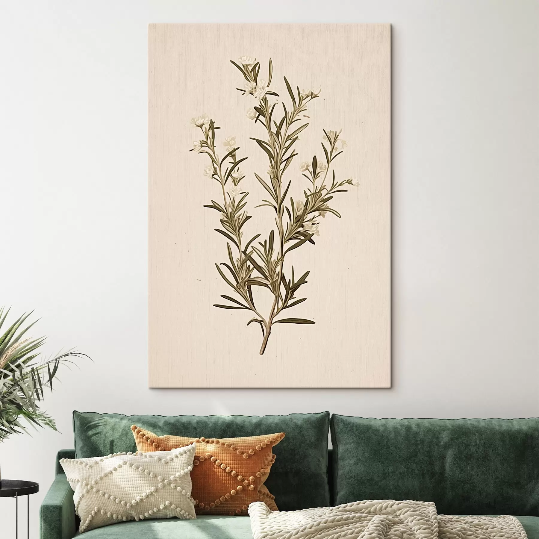 Tablouri botanică, ramură, fundal bej, iarbă, minimal, plantă, frunze verzi, tulpină s45098