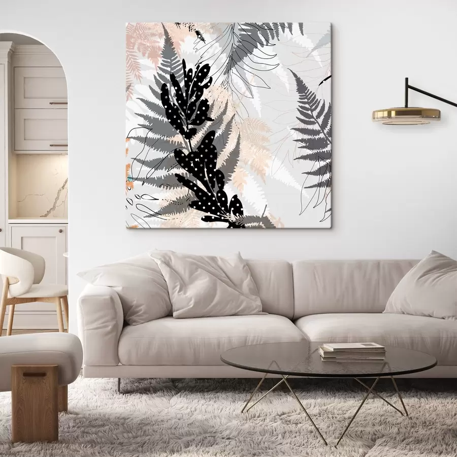 Tablouri print natural, frunze decorative, amestec de junglă, forme de ferigă, paletă neutră, artă cu frunze s45104