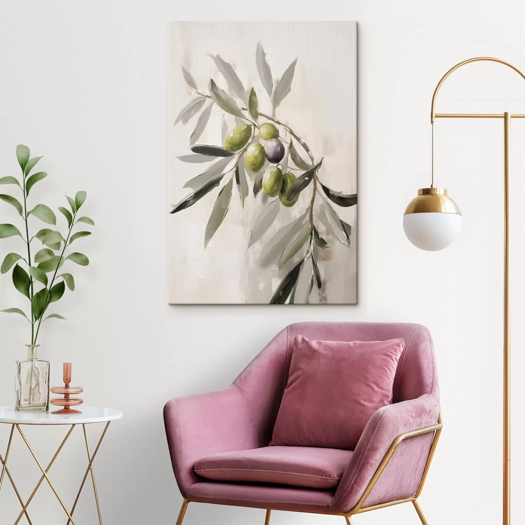 Tablouri măsline verzi, detaliu ramură, fundal luminos, organic, paletă naturală, rustic s45110