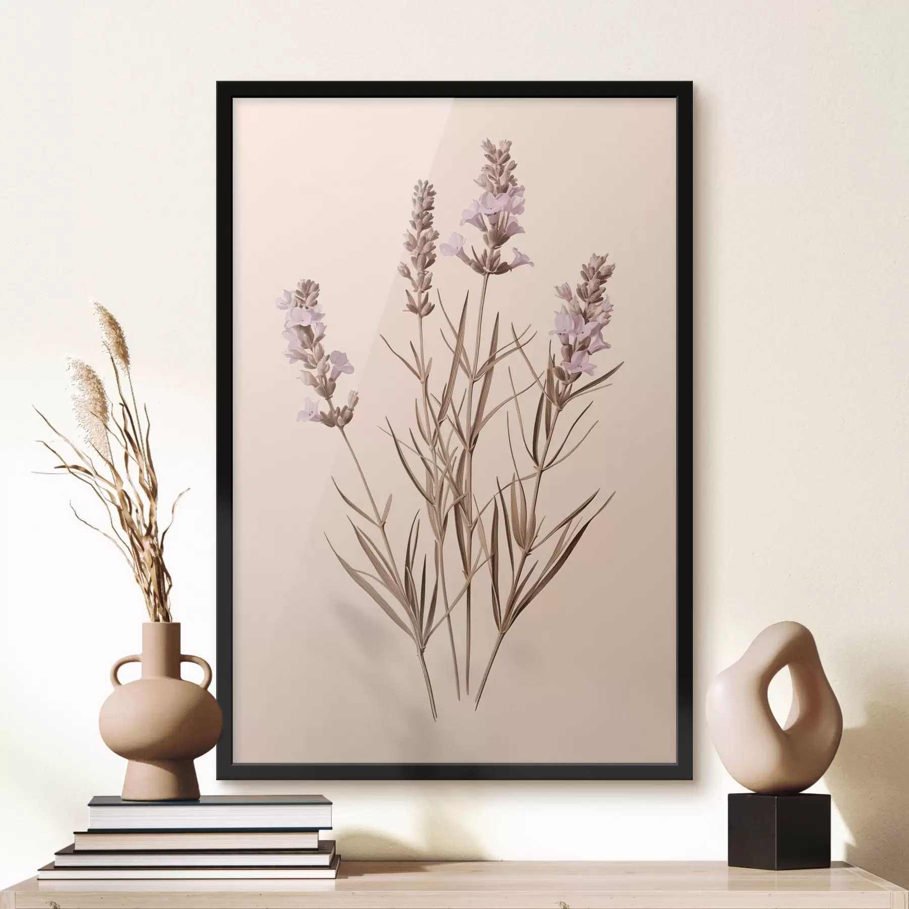 fototapet lavanda, botanic, fundal bej, violet moale, frunze, floral, natural, tulpină f45100
