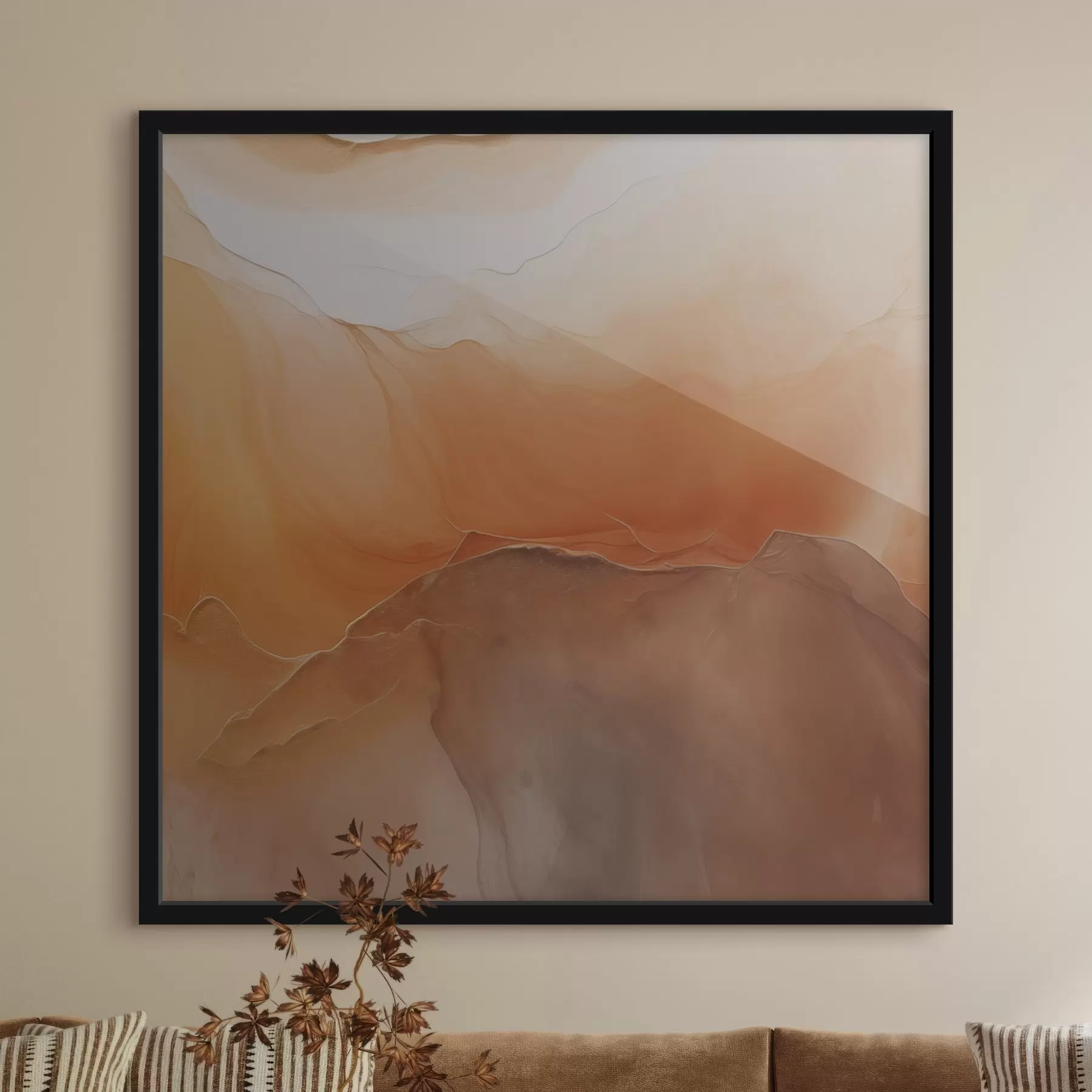 fototapet abstract neutru, culori de nisip, curbe blânde, textură vizuală, efect de curgere f45108