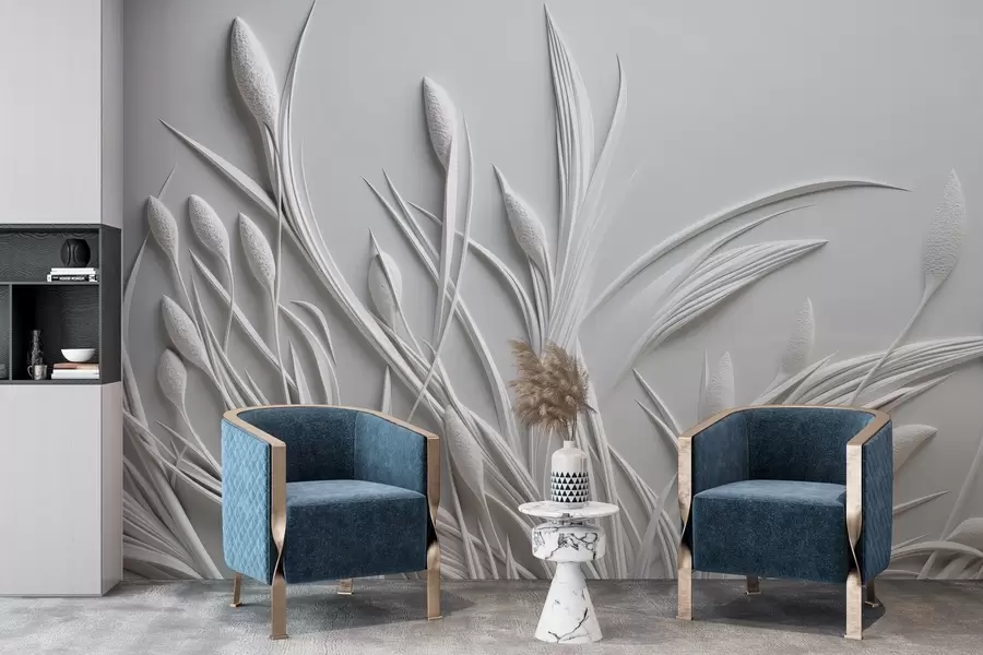 fototapet Basorelief cu frunze delicate și pampas w04247