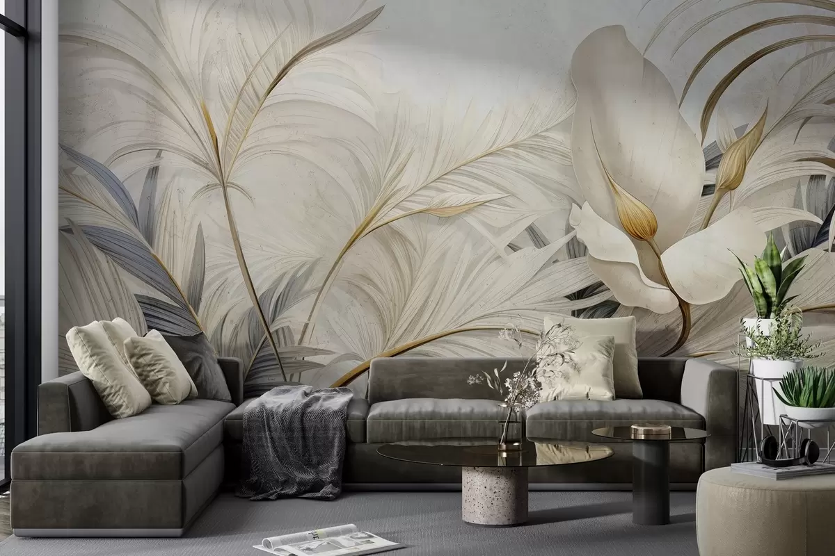 fototapet Plante tropicale pe un perete de beton w04249