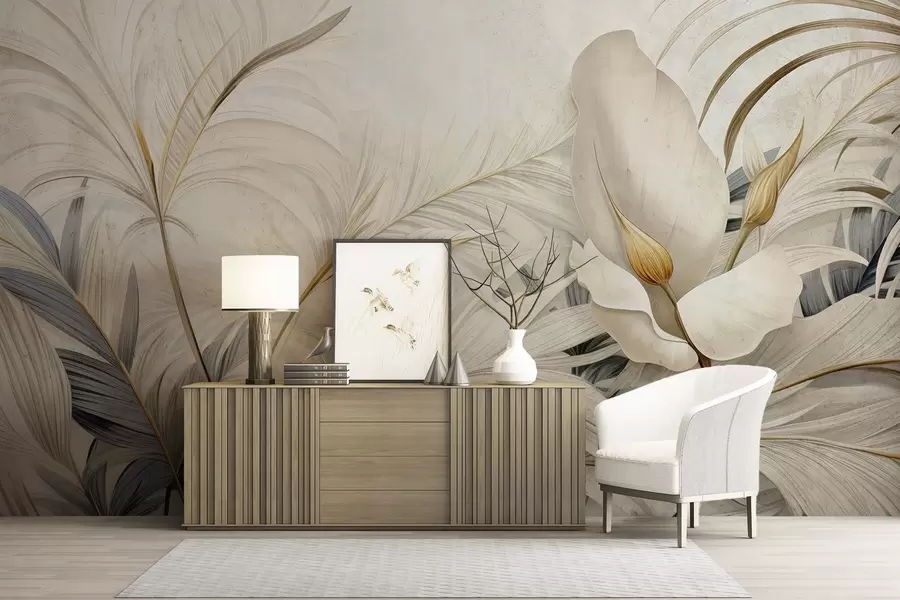 fototapet Plante tropicale pe un perete de beton w04249