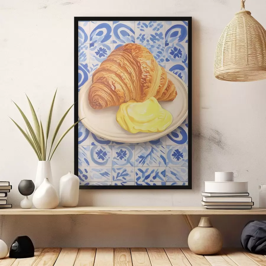 fototapet Croissant cu unt pe o farfurie f45146