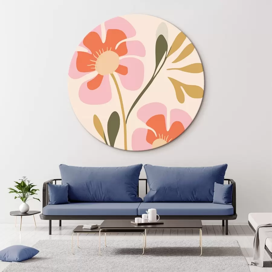 Tablouri Flori roz și portocalii stilizate cu frunze verzi r45140