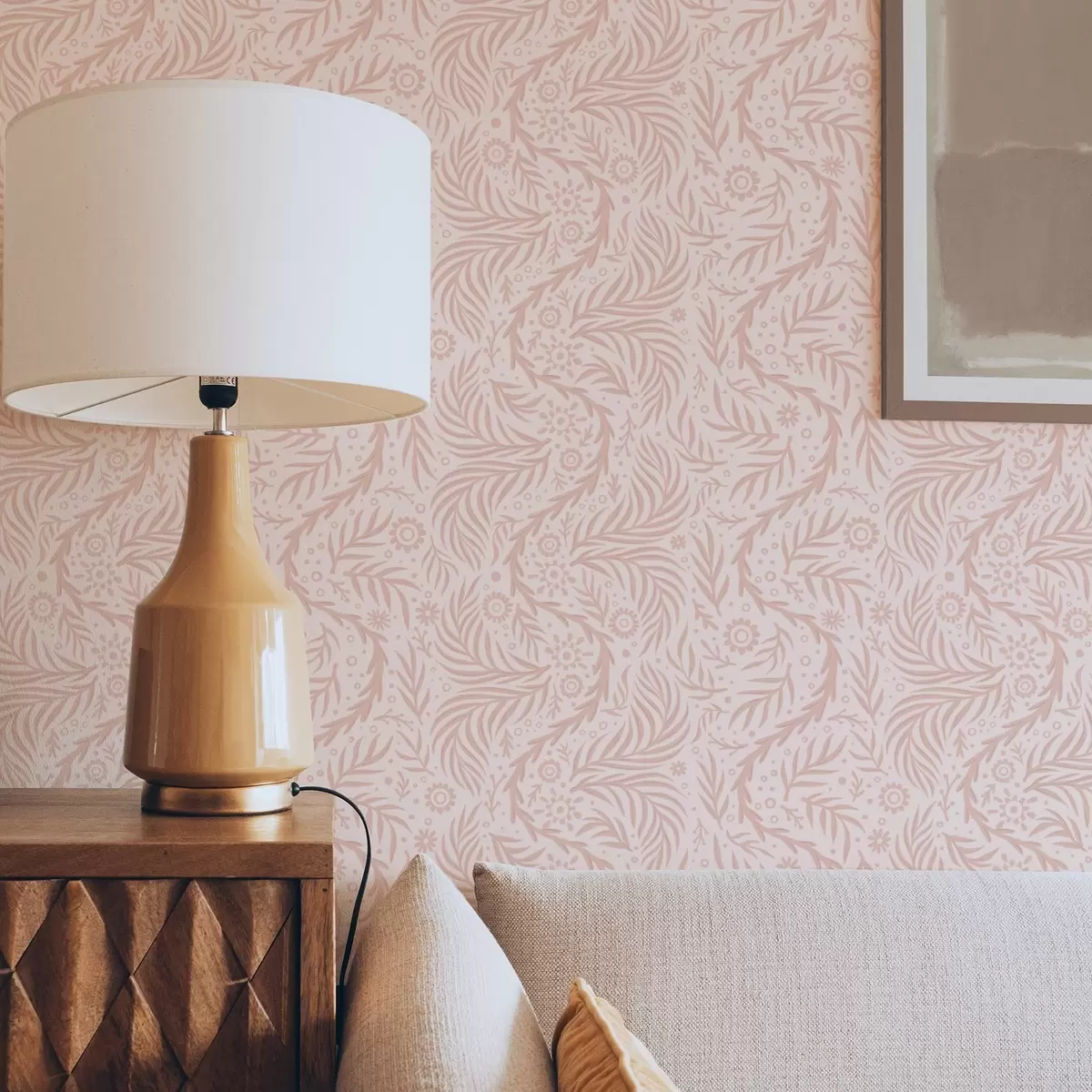 Wallpaper Elemente florale roz pal pe un fundal roz a00290