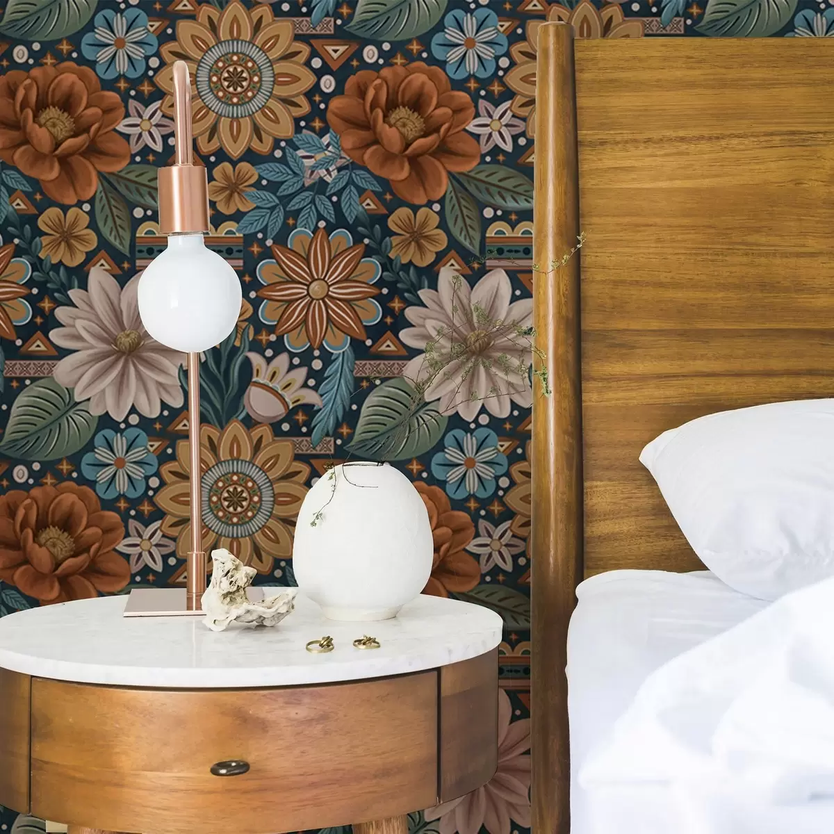 Wallpaper Flori decorative luminoase cu elemente geometrice a00305