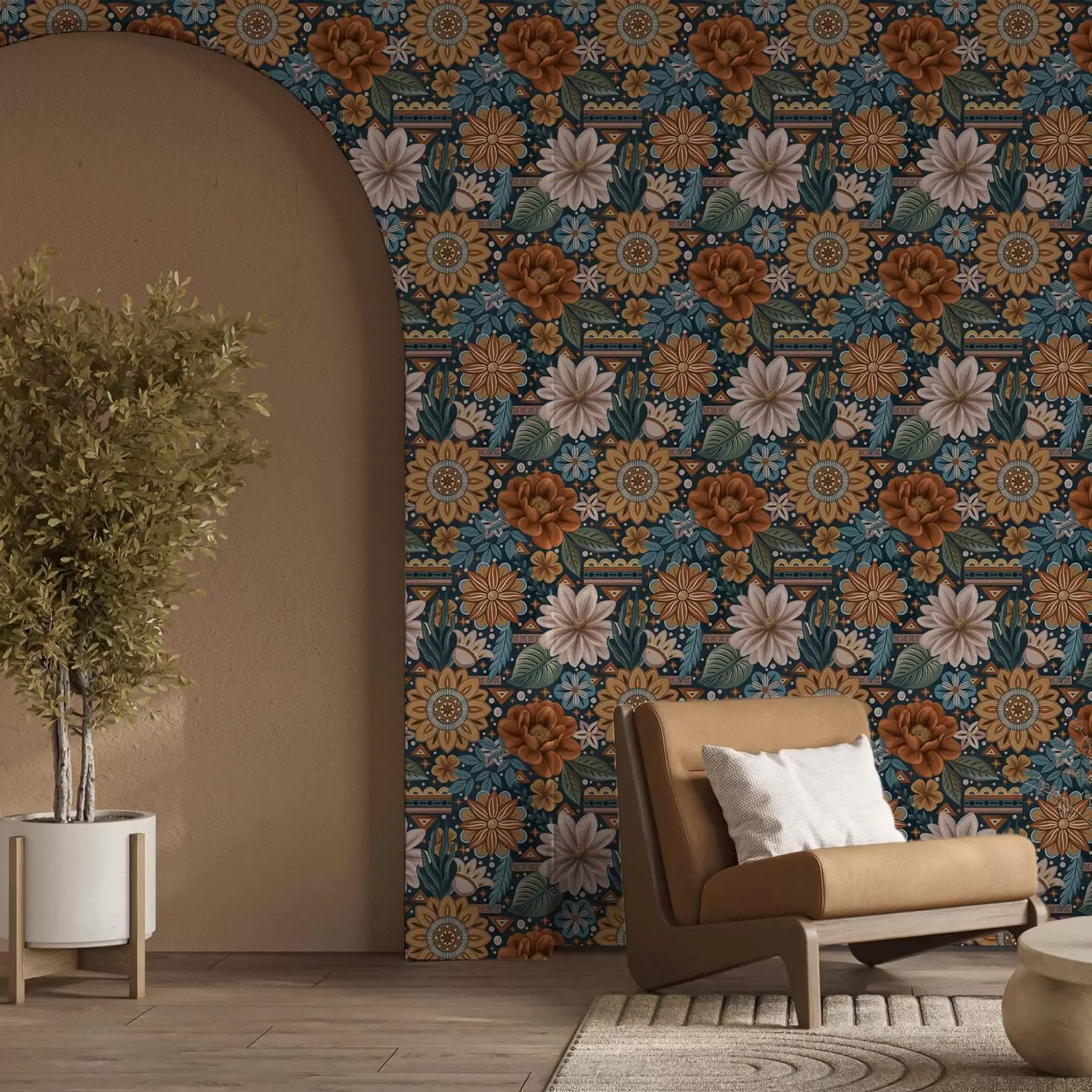 fototapet Flori decorative luminoase cu elemente geometrice a00305