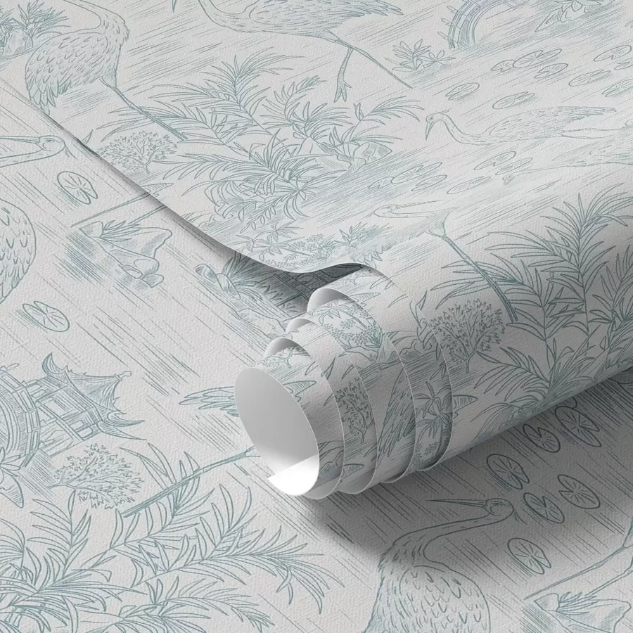 fototapet Peisaj asiatic cu macarale, poduri și lotusuri a00405