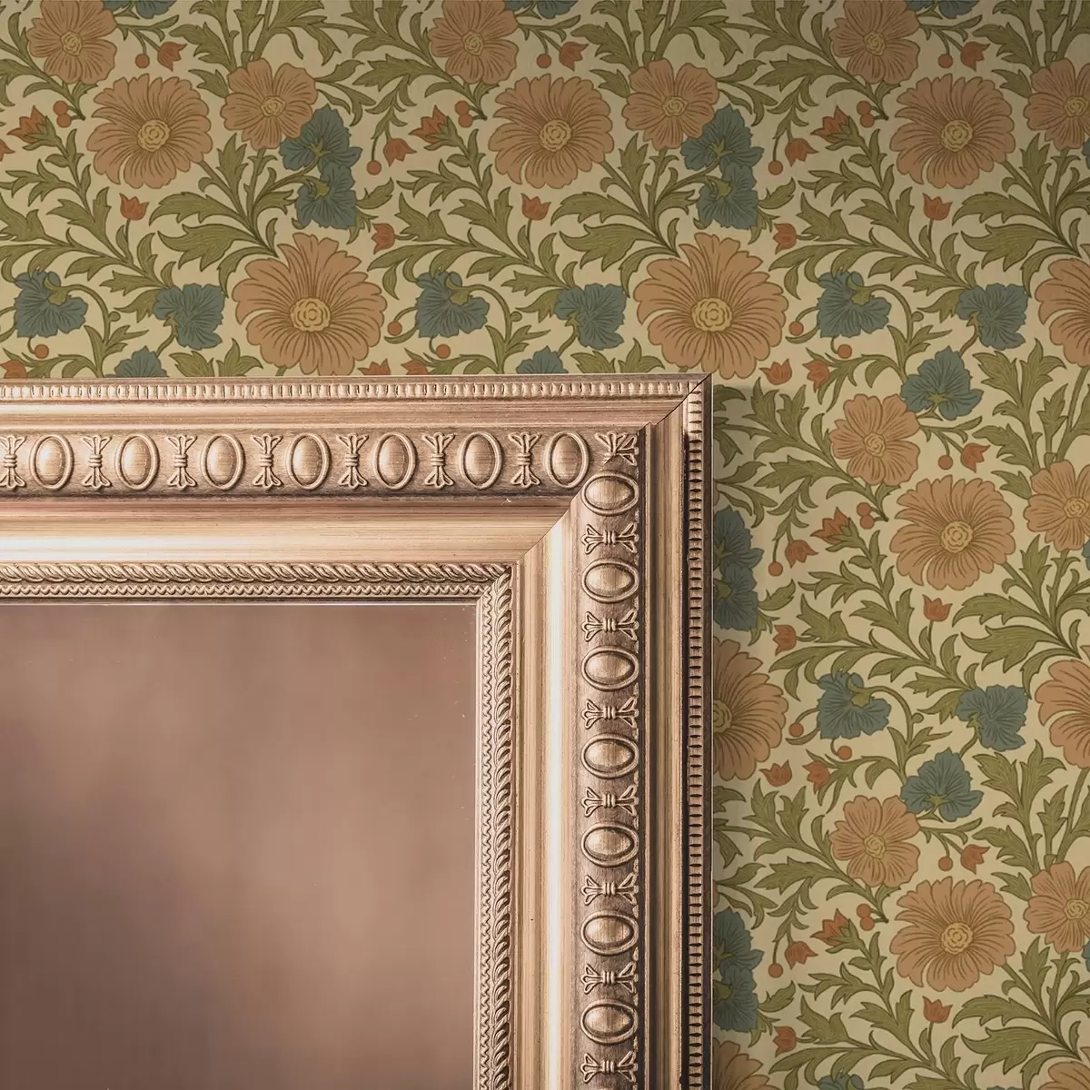 Wallpaper Flori portocalii cu frunze în stil Art Nouveau a00409