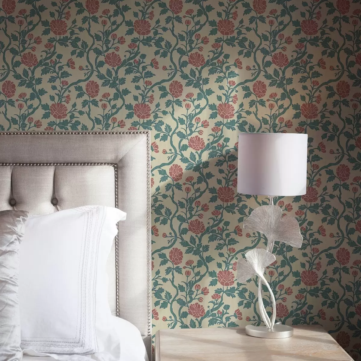 Wallpaper Flori ornamentale roz pe un fundal bej a00414