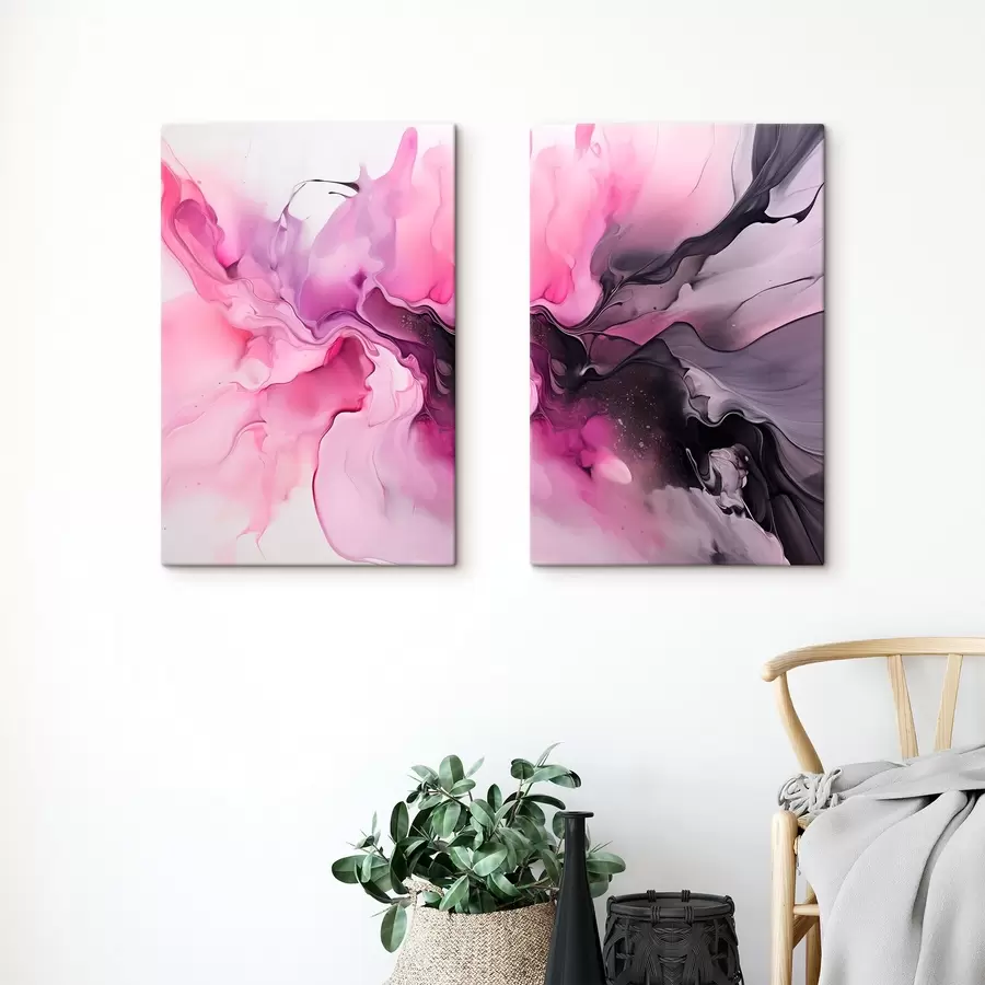 Tablouri Vârtejurile abstracte de roz, violet și negru se îmbină într-o compoziție fluidă, organică, creând un sentiment de mișcare  m00532