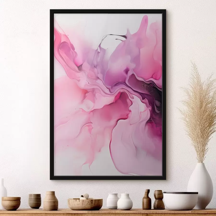 fototapet Vârtejurile abstracte de roz, violet și negru se îmbină într-o compoziție fluidă, organică, creând un sentiment de mișcare f45195