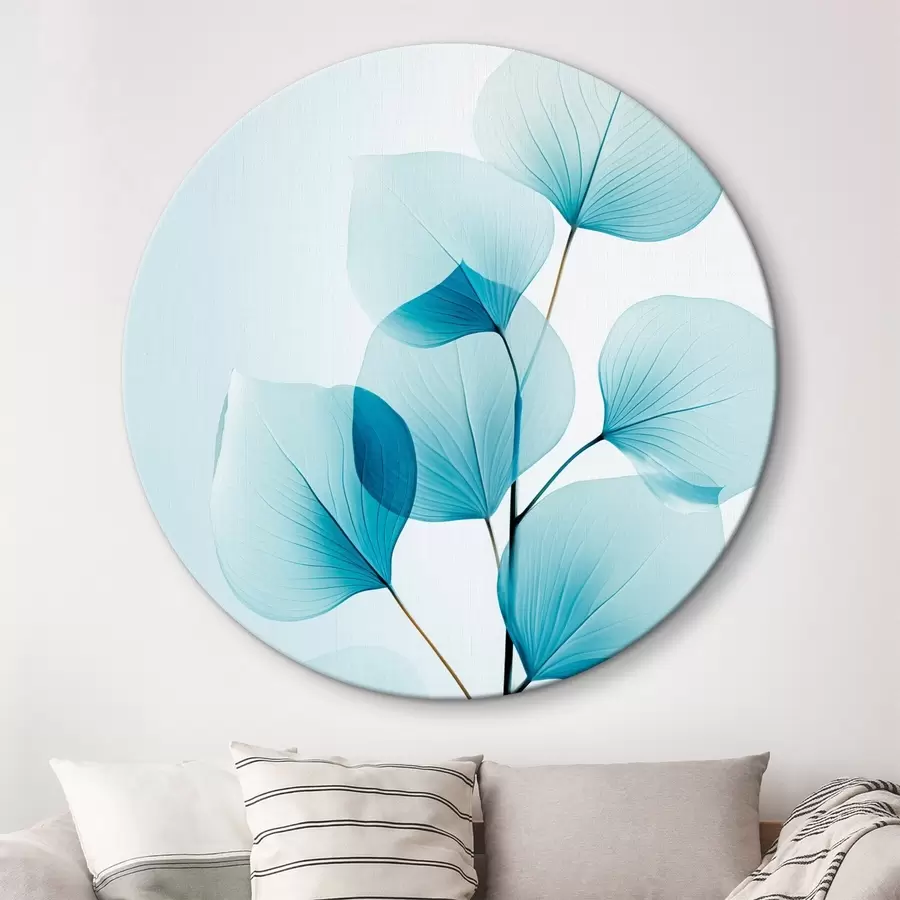 Tablouri Creangă cu frunze albastre translucide, vene delicate vizibile, compoziție ușoară și calmă, estetică minimalistă r45175