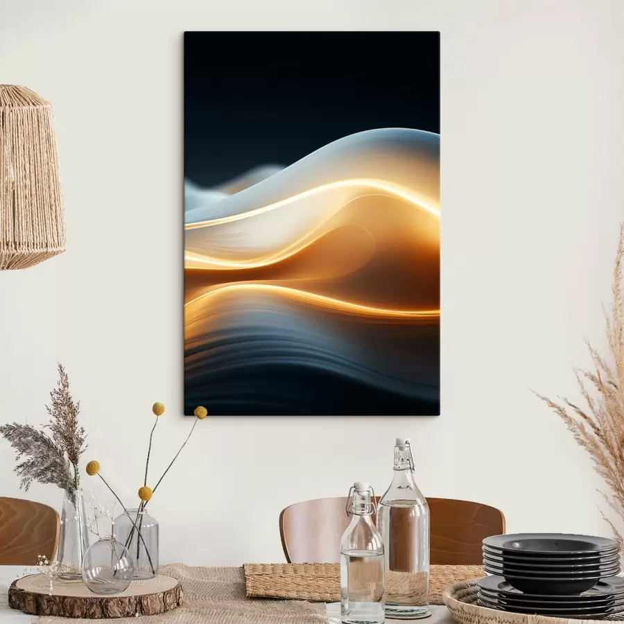 Tablouri Forme curgătoare abstracte cu linii portocalii, curbe și linii netede, compoziție dinamică, fundal întunecat s45183