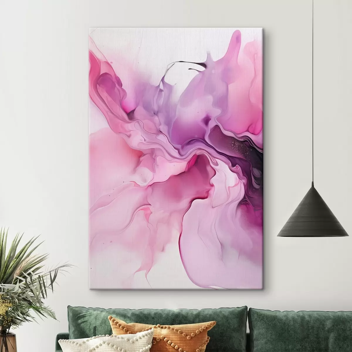 Tablouri Vârtejurile abstracte de roz, violet și negru se îmbină într-o compoziție fluidă, organică, creând un sentiment de mișcare s45195