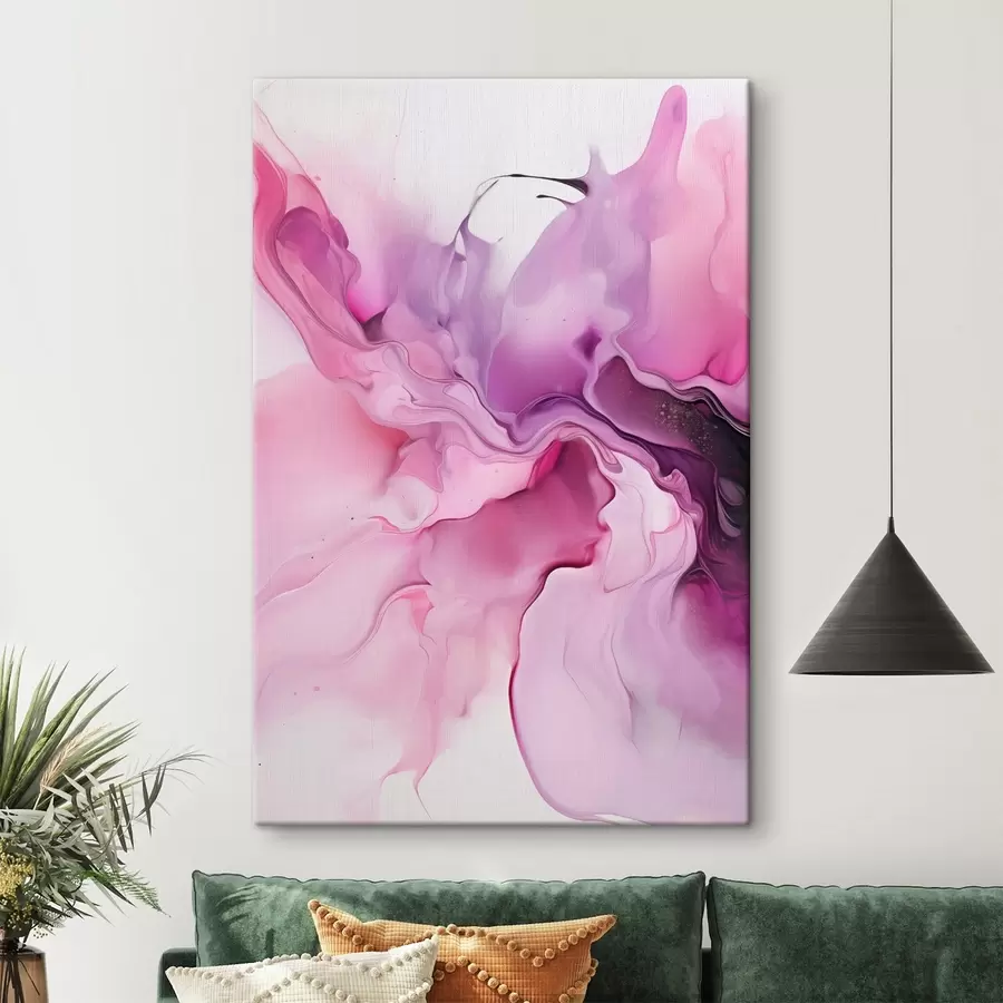 Tablouri Vârtejurile abstracte de roz, violet și negru se îmbină într-o compoziție fluidă, organică, creând un sentiment de mișcare s45195