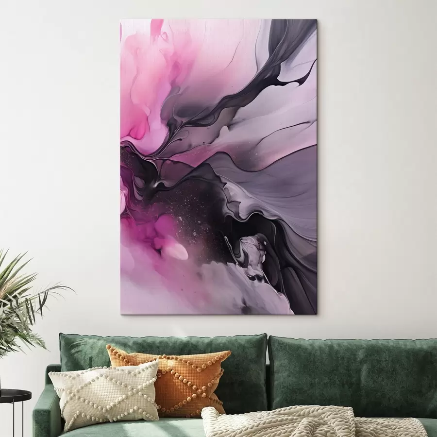 Tablouri Vârtejurile abstracte de roz, violet și negru se îmbină într-o compoziție fluidă, organică, creând un sentiment de mișcare s45196