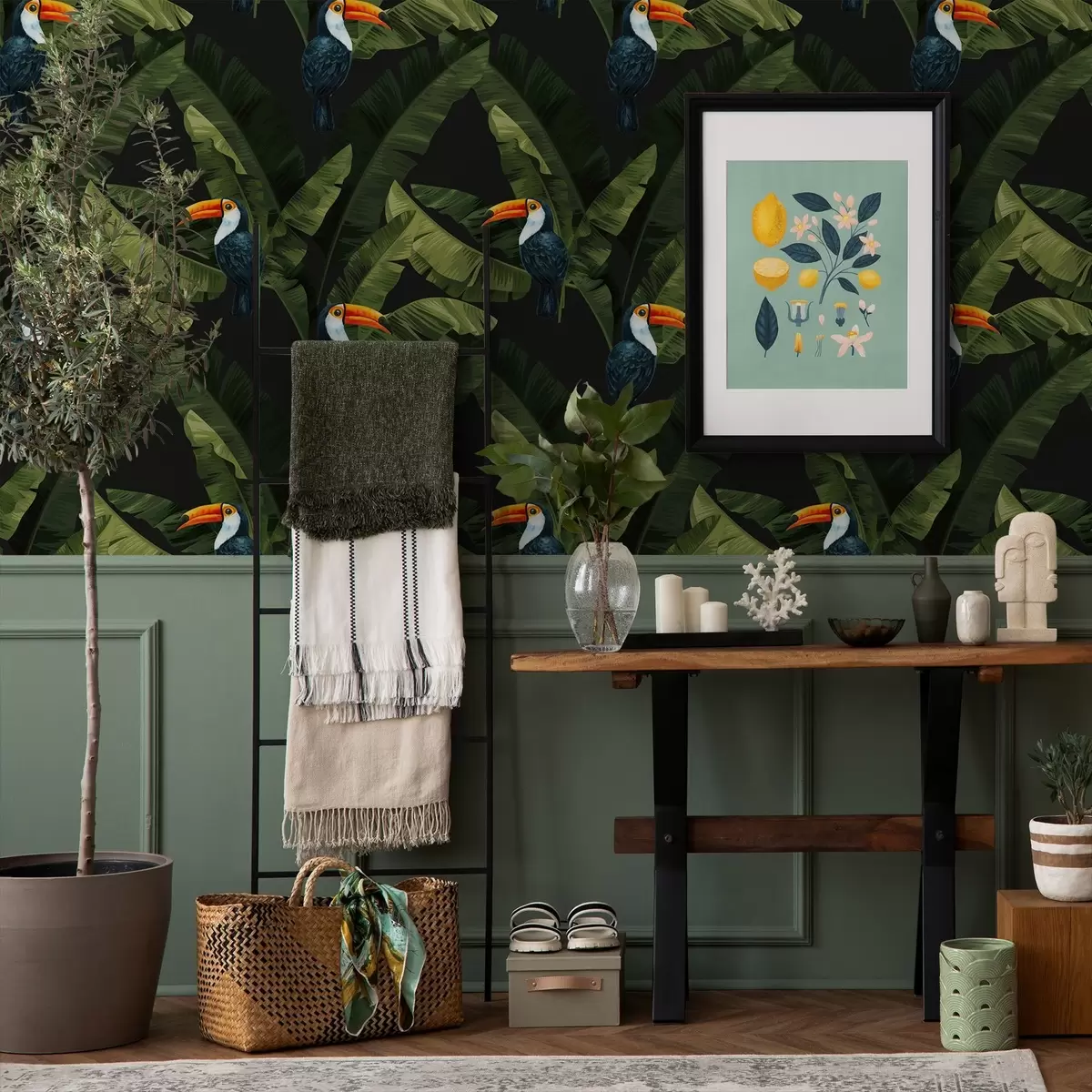 Wallpaper Toucan în frunze tropicale a00415 Wallpaper Toucan în frunze tropicale a00415