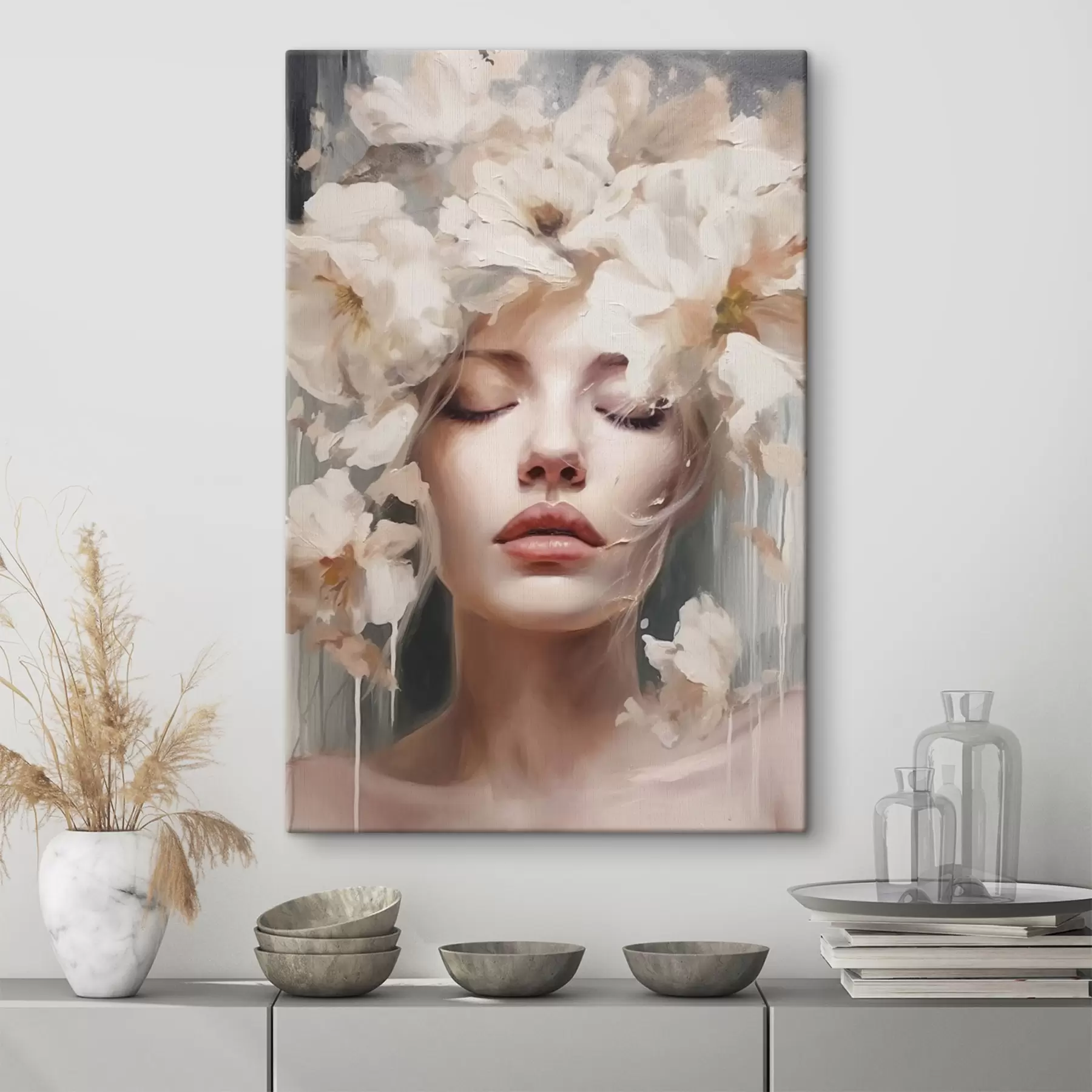 fototapet Portret de femeie cu flori albe s45218