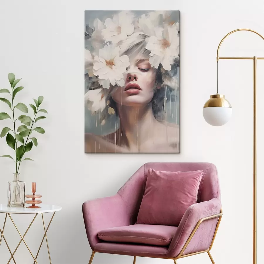 Tablouri Portret de femeie cu flori albe s45219