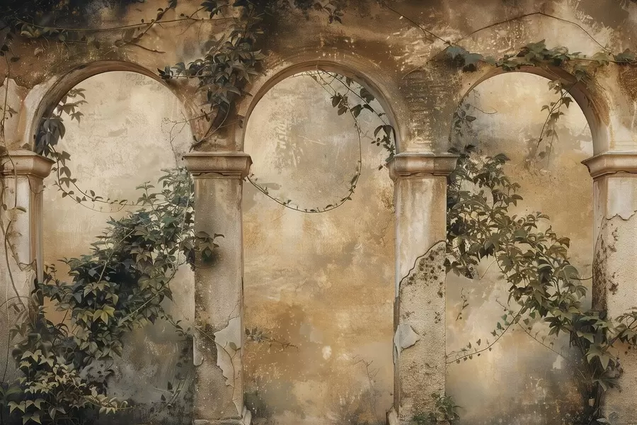 fototapet arcade retro colorate cu iederă w04304